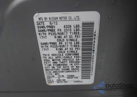 2013 Nissan Rogue Sv z USA, uszkodzony, nr VIN JN8AS5MT2DW008317